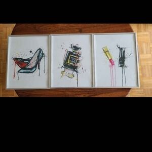 3 PC Fashion Lipstick Perfume Red Bottom Art Framed